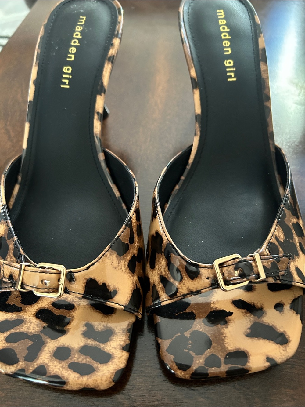 Madden Girl Leopard-Print Slide Mules in Brown and Black